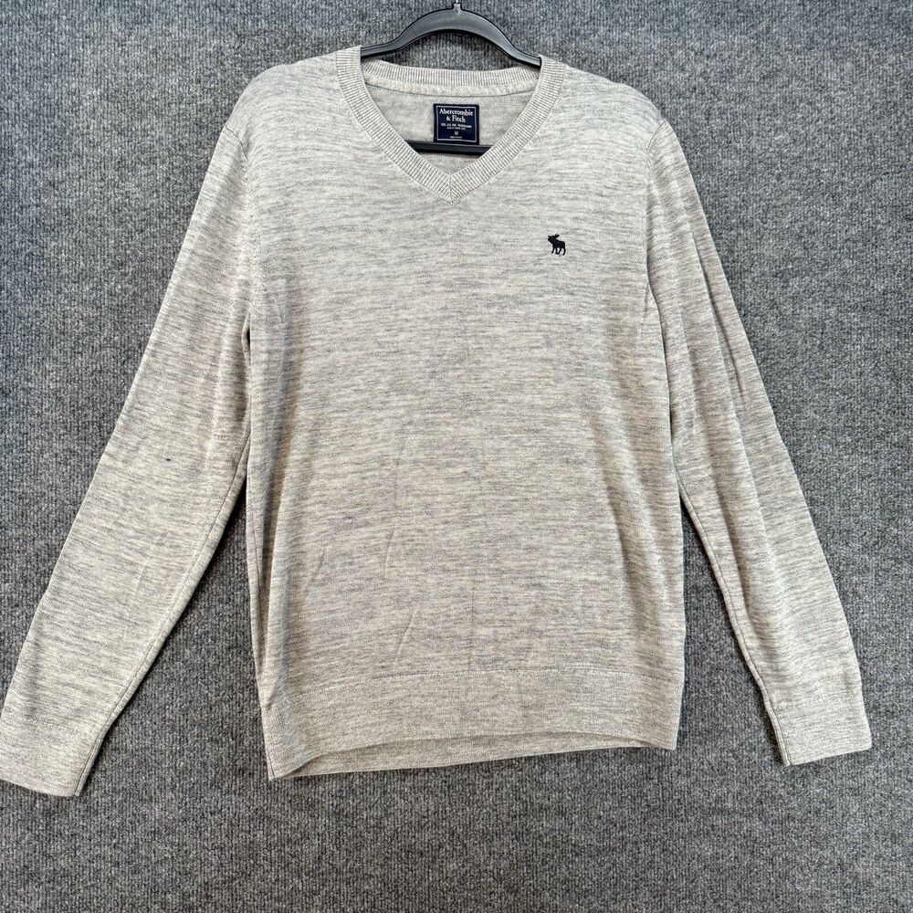 Abercrombie & Fitch Sweater Mens M Gray V-Neck Pima Cotton Preppy‎ Office Career